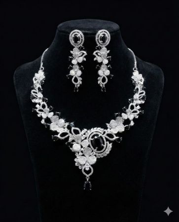 Midnight Blossom Crystal Necklace Set