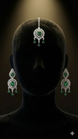 Emerald Royale Bridal Tikka & Earrings Set