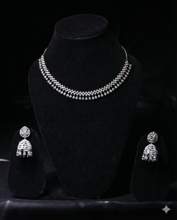 Diamond Dewdrop Necklace & Jhumka Set