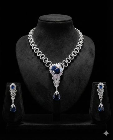 Royal Sapphire Solitaire Necklace Set